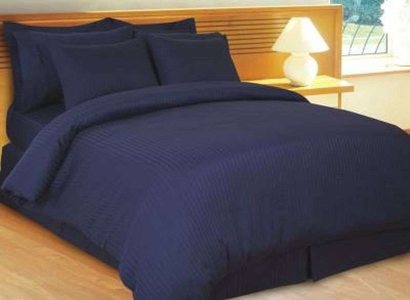 420 THREAD COUNT SATIN STRIPE BED SHEET SET - 6 PIECE - QUEEN SIZE - BLUE